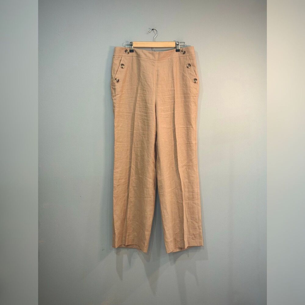 Tan Talbots 100% Linen Sailor Wide-Leg Trousers Size 14 EUC